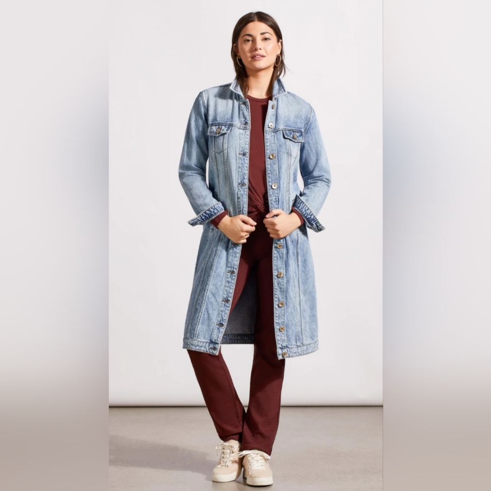 Tribal Distressed Long Jean Jacket
